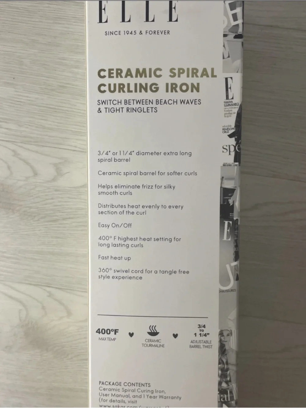 NIB Open Box Elle Ceramic Spiral Curling Iron 2n1 3/4 & 1 1/4 Inch White